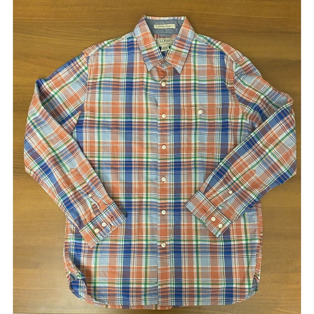 L L Bean Shirt Men’s Size M Button Down Slightly Fitted Long Sleeve Tartan Plaid